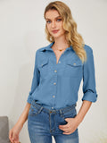 Pocketed Button Up Long Sleeve Denim Shirt - Flyclothing LLC