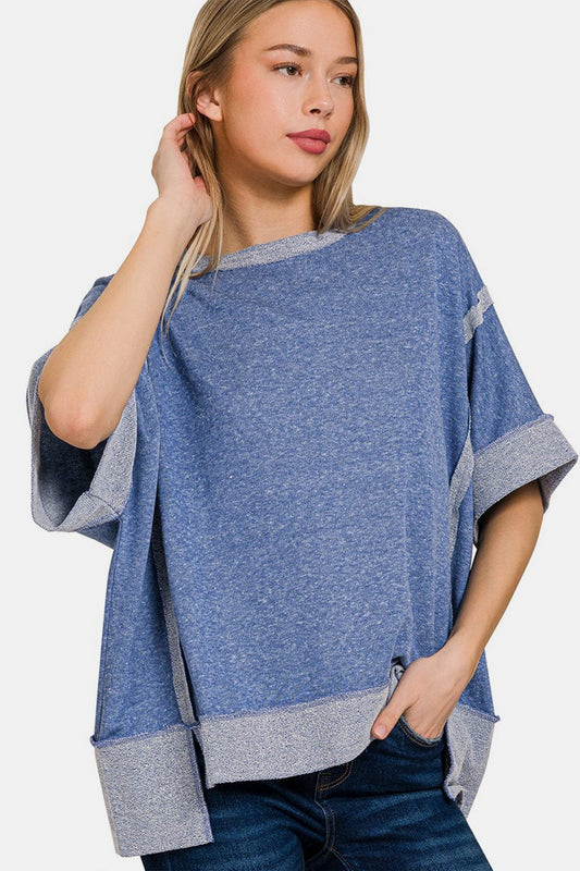 Zenana Contrast Trim Drop Shoulder T-Shirt Trendsi