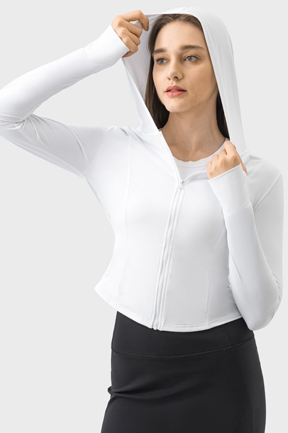 Pocketed Zip Up Hooded Long Sleeve Active Outerwear Trendsi