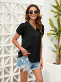 Swiss Dot Lace Detail V-Neck Blouse - Flyclothing LLC