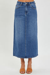 RISEN High Rise Back Slit Denim Skirt - Flyclothing LLC