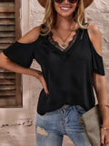 V-Neck Cold Shoulder Blouse - Flyclothing LLC