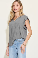 Basic Bae Full Size Bamboo Notched Ruffled Short Sleeve T-Shirt Trendsi