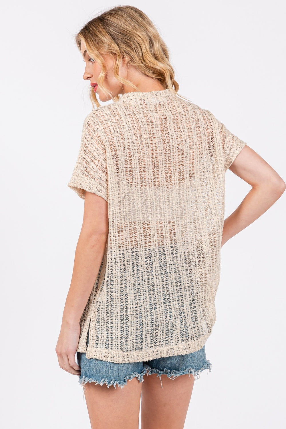 Ces Femme See Through Crochet Mock Neck Cover Up Trendsi