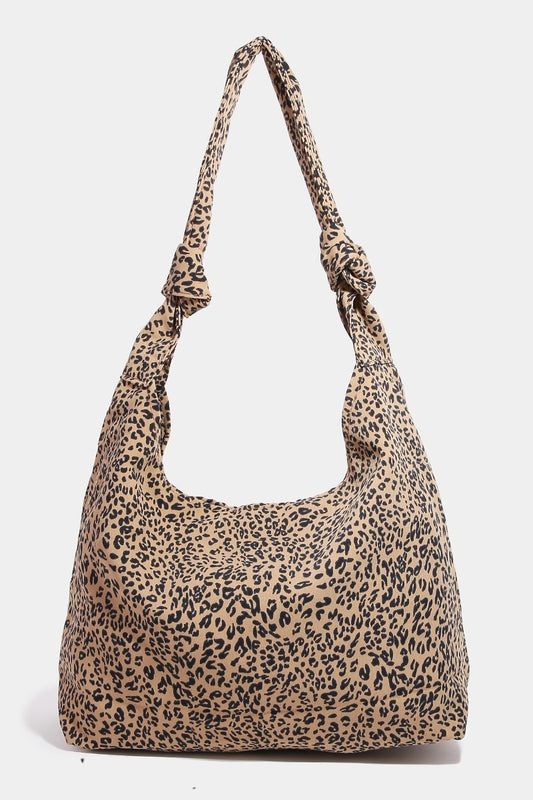 Bolso de hombro con correa anudada y estampado de leopardo Fame