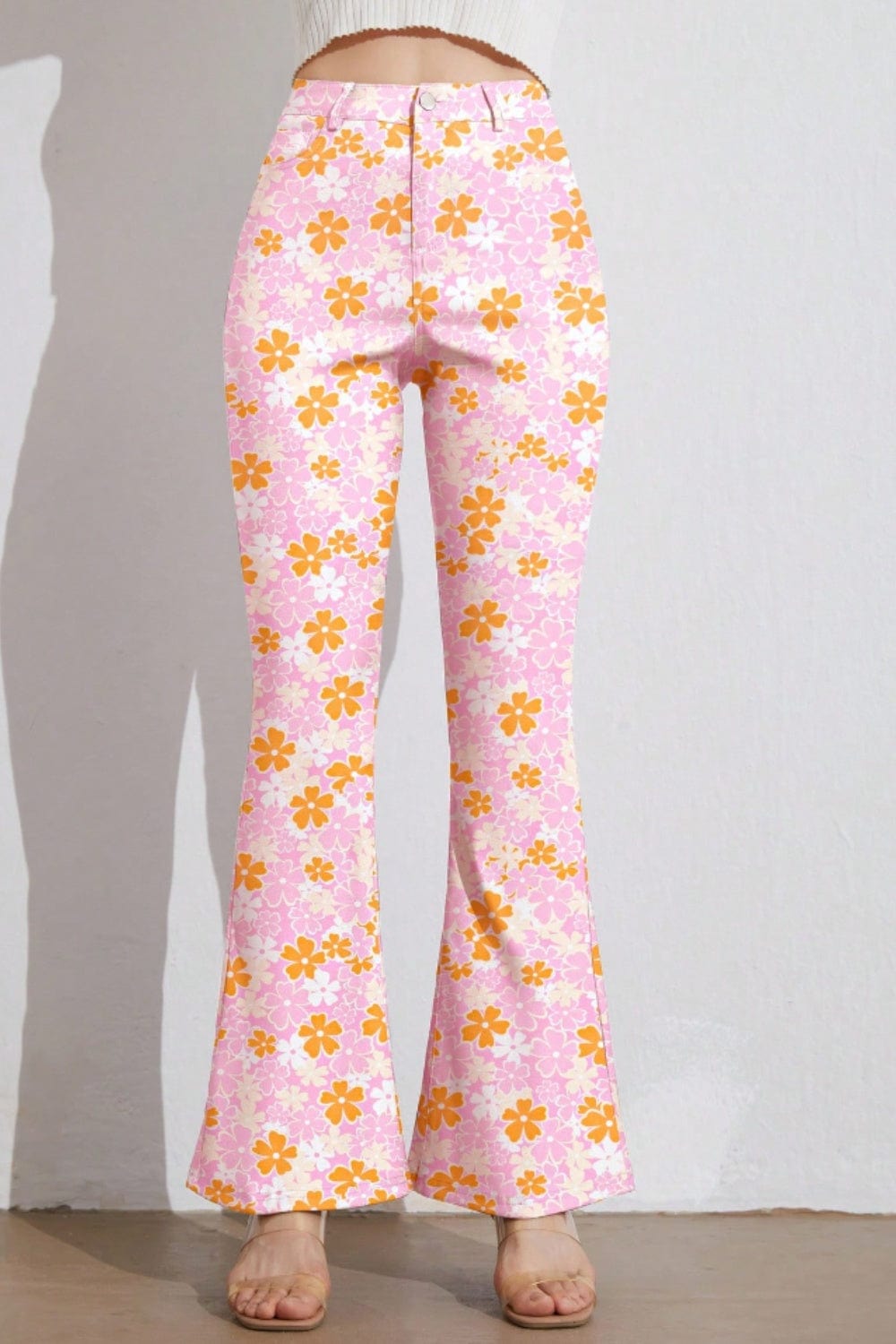 Printed High Waist Flare Pants with Pockets - Trendsi