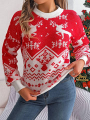 Christmas Element Round Neck Long Sleeve Sweater - Trendsi