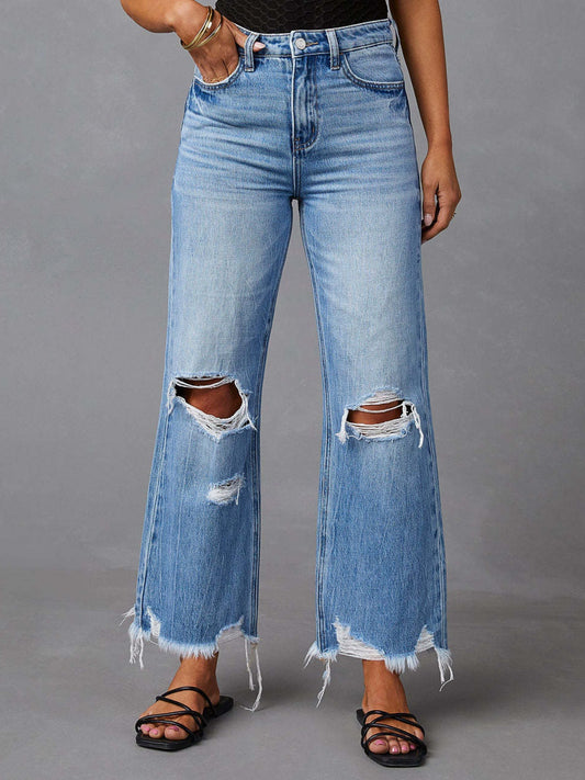 Distressed Raw Hem Jeans with Pockets Trendsi