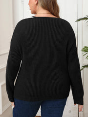 Plus Size Contrast Dropped Shoulder Long Sleeve Sweater - Trendsi