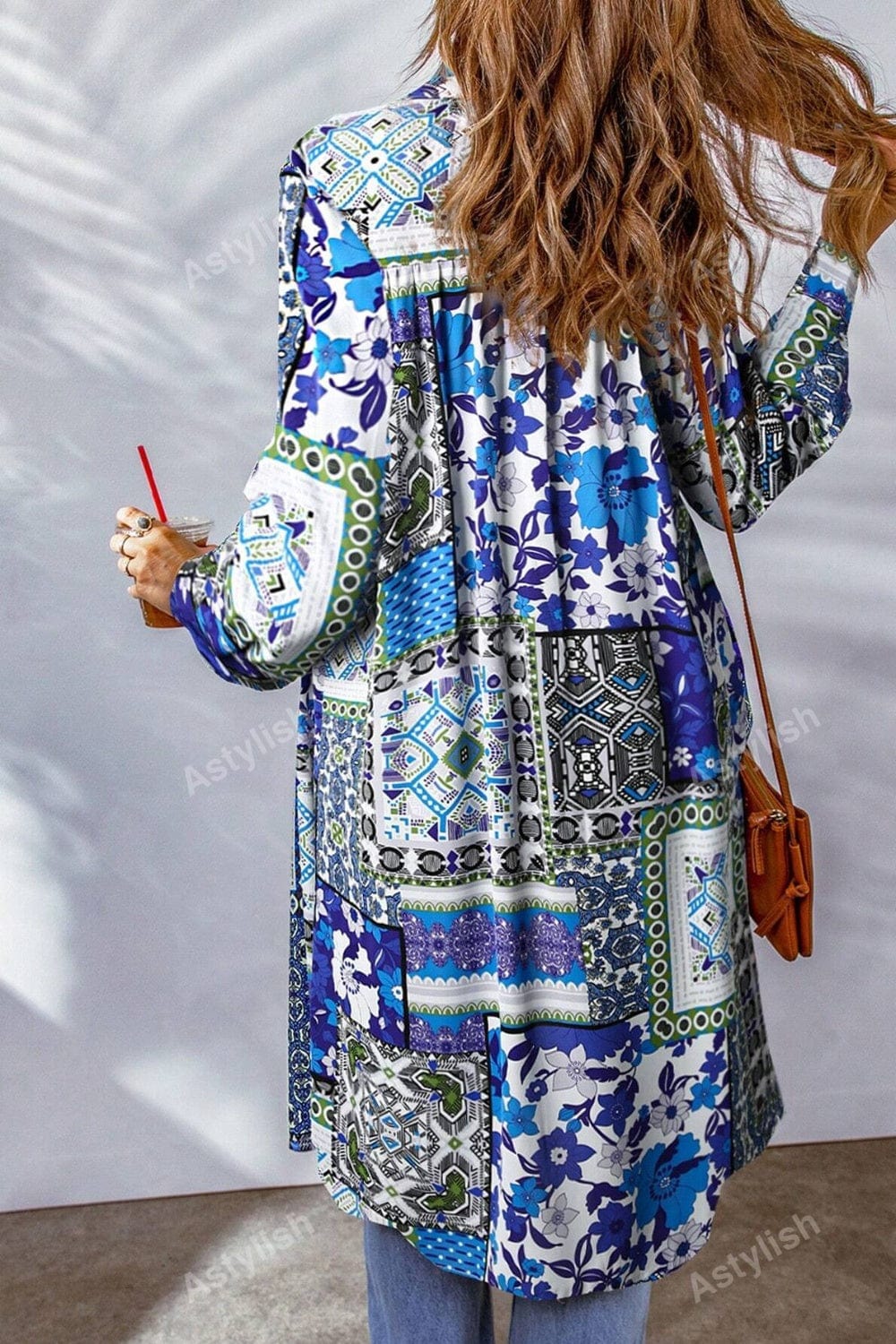 Printed Button Up Long Sleeve Cardigan - Trendsi