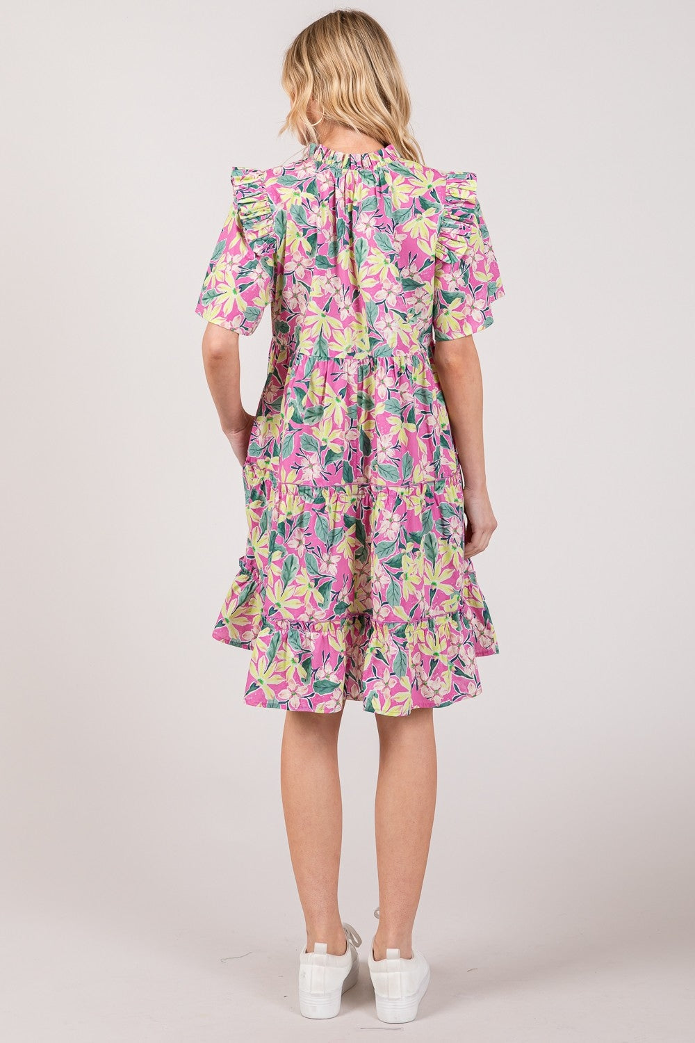 SAGE + FIG Floral Ruffle Short Sleeve Dress Trendsi