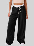 Contrast Waistband Drawstring Wide Leg Pants - Trendsi