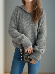 Collared Neck Long Sleeve Sweater - Trendsi