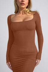 Basic Bae Built-In Shapewear Square Neck Long Sleeve Maxi Dress - Trendsi