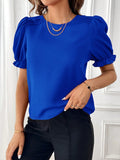 Round Neck Flounce Sleeve Blouse - Flyclothing LLC