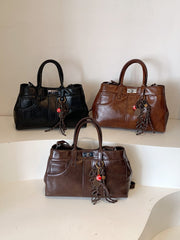 PU Leather Handbag with Pendant - Trendsi