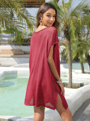 Slit Openwork V-Neck Cover-Up - Flyclothing LLC