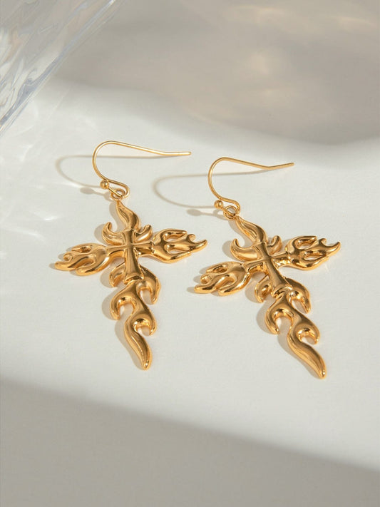 18K Gold-Plated Stainless Steel Cross Earrings - Trendsi