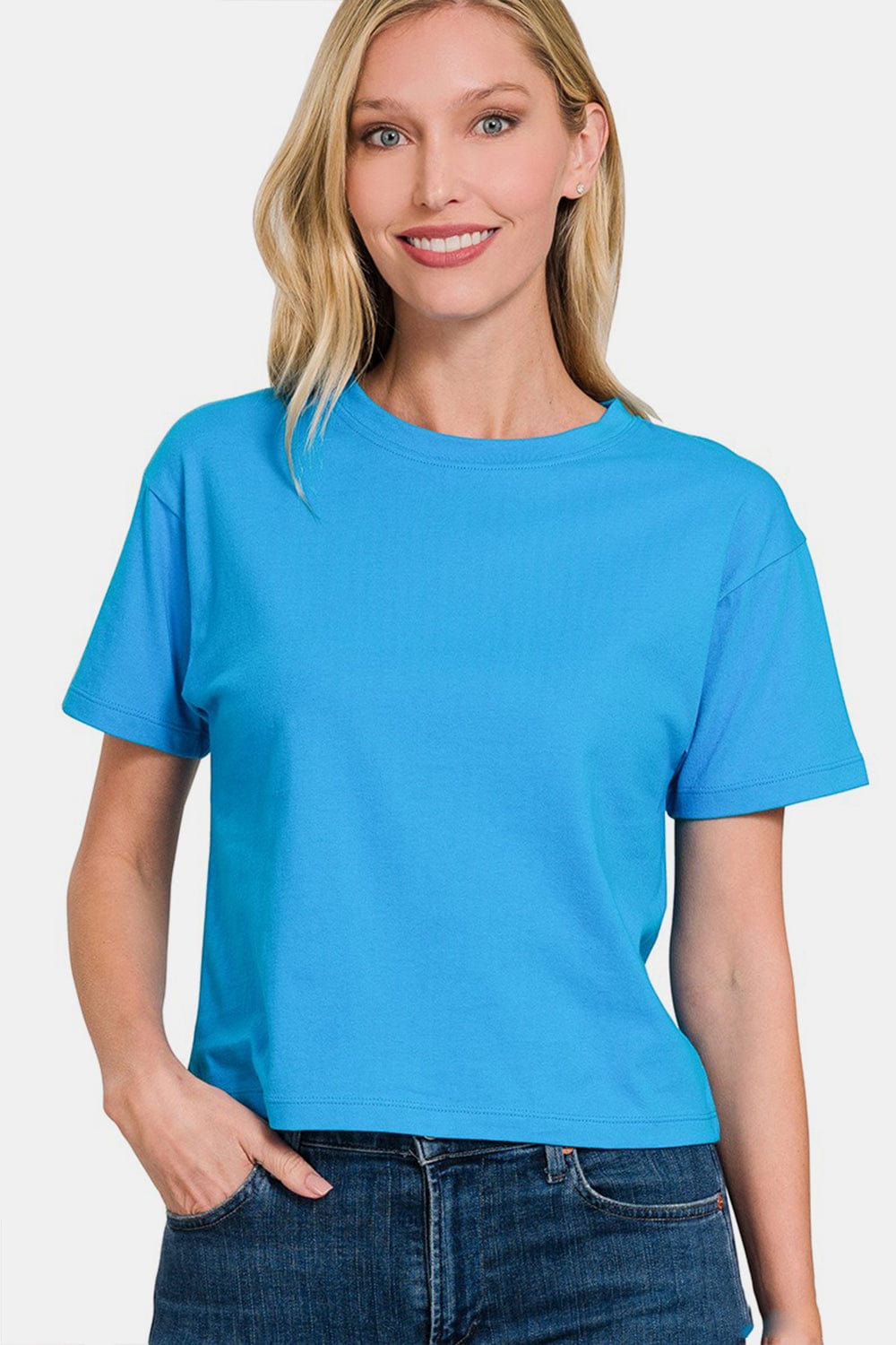 Zenana Round Neck Short Sleeve Cropped T-Shirt Trendsi