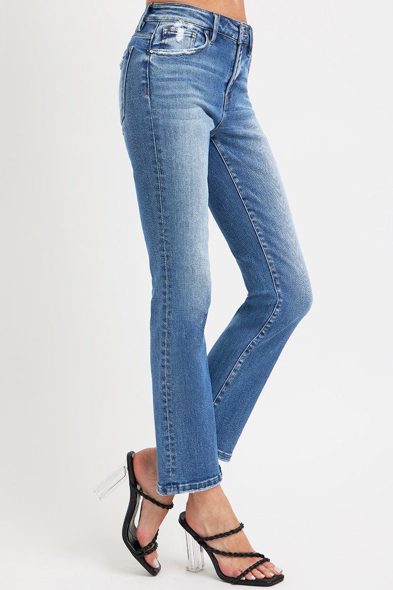 RISEN Full Size Mid Rise Ankle Straight Jeans with Pockets - Trendsi