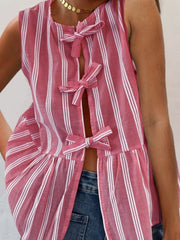 Tied Striped Round Neck Tank