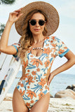 Cutout Printed Short Sleeve One-Piece Swimwear - Flyclothing LLC