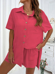 Button Up Half Sleeve Top and Shorts Set