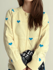 Heart Round Neck Zip Up Cardigan - Trendsi