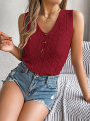 Openwork V-Neck Knit Vest Trendsi