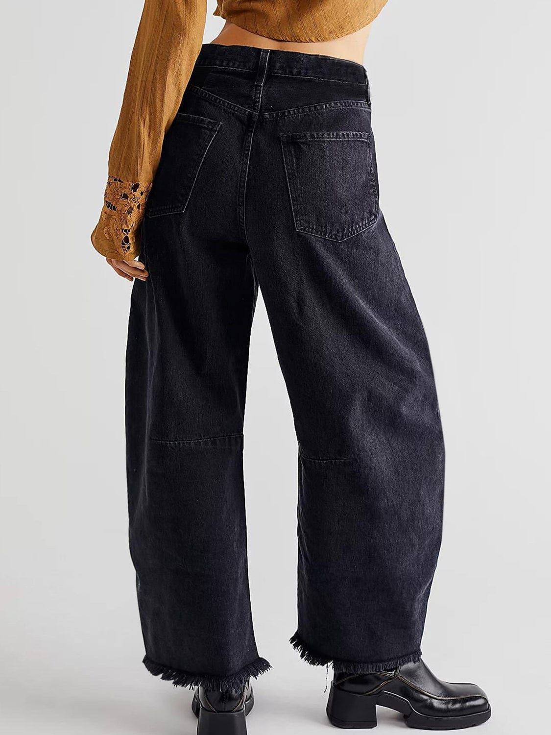 Raw Hem Wide Leg Jeans with Pockets - Trendsi