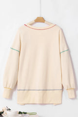 Contrast Stitching Sequin Pumpkin Round Neck Long Sleeve Sweatshirt - Trendsi