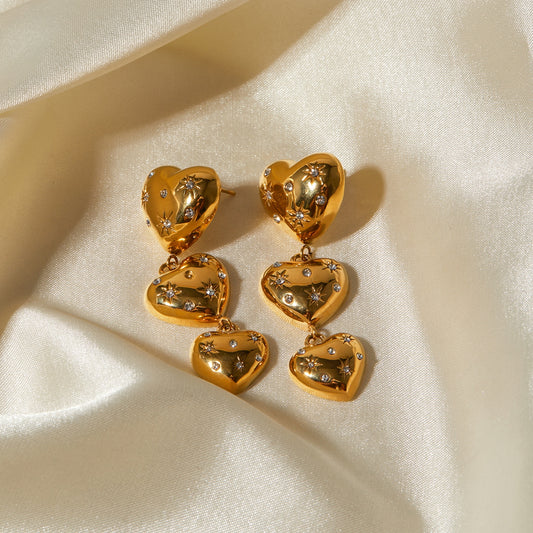 Pendientes de acero inoxidable con forma de corazón y diamantes de imitación