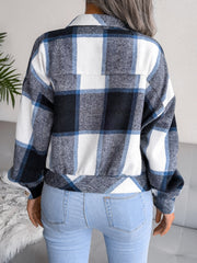 Plaid Collared Neck Long Sleeve Jacket