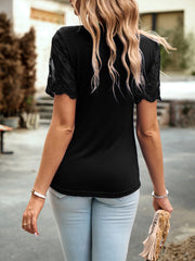 Lace Detail Round Neck Short Sleeve T-Shirt Trendsi