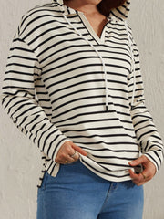 Drawstring Striped Long Sleeve Hoodie - Trendsi