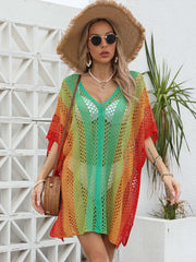 Openwork Contrast V-Neck Cover-Up Trendsi