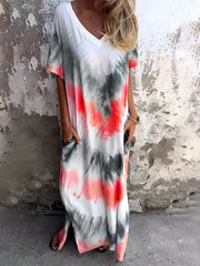 Full Size Pocketed Tie-Dye Short Sleeve Dress - Trendsi