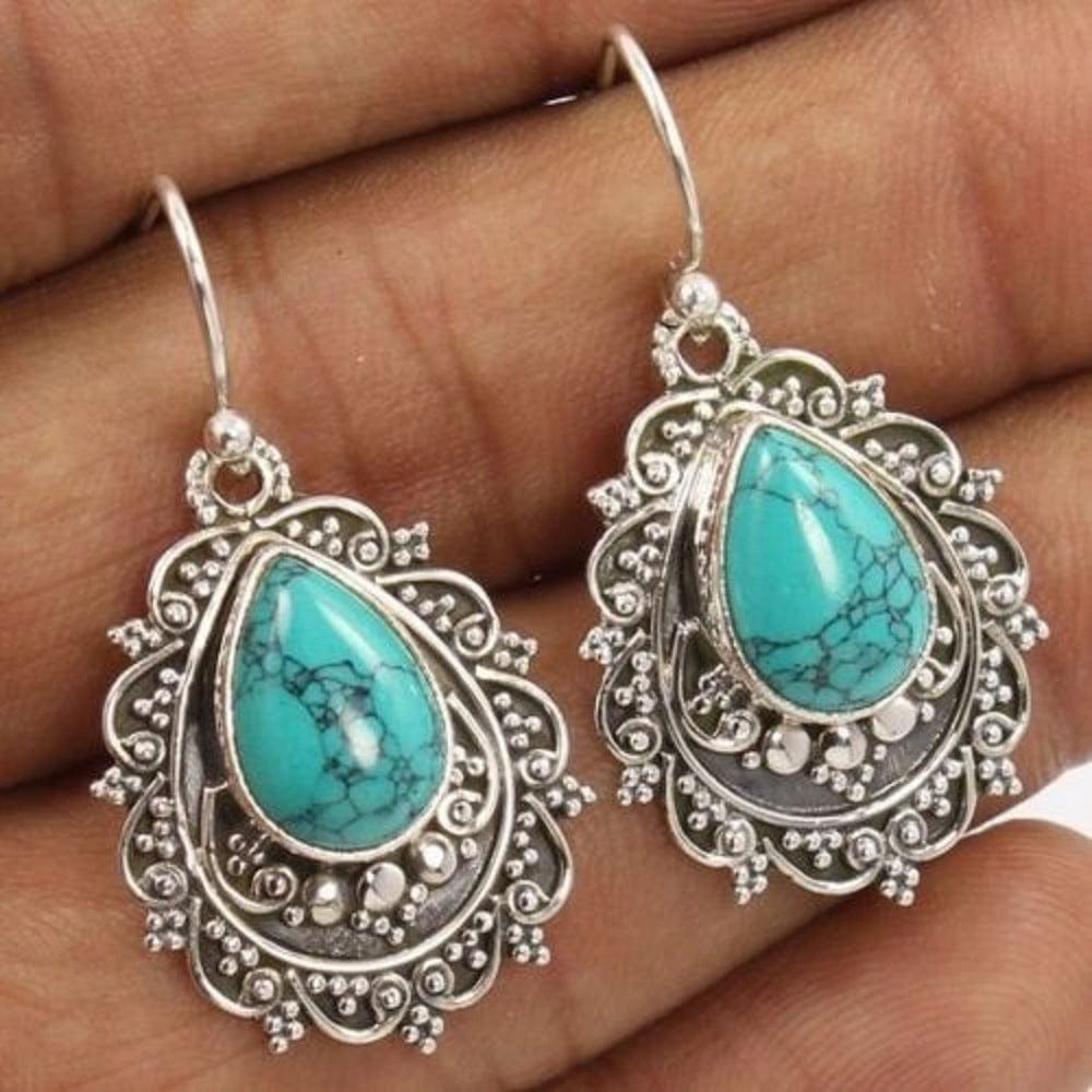 Artificial Turquoise Alloy Teardrop Dangle Earrings - Trendsi