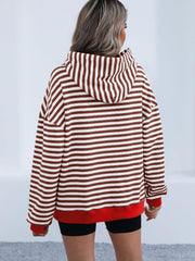 Drawstring Striped Long Sleeve Hoodie - Trendsi