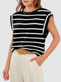 Striped Round Neck Cap Sleeve T-Shirt - Flyclothing LLC