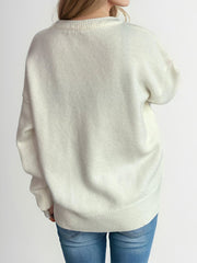 Round Neck Dropped Shoulder Long Sleeve Sweater - Trendsi