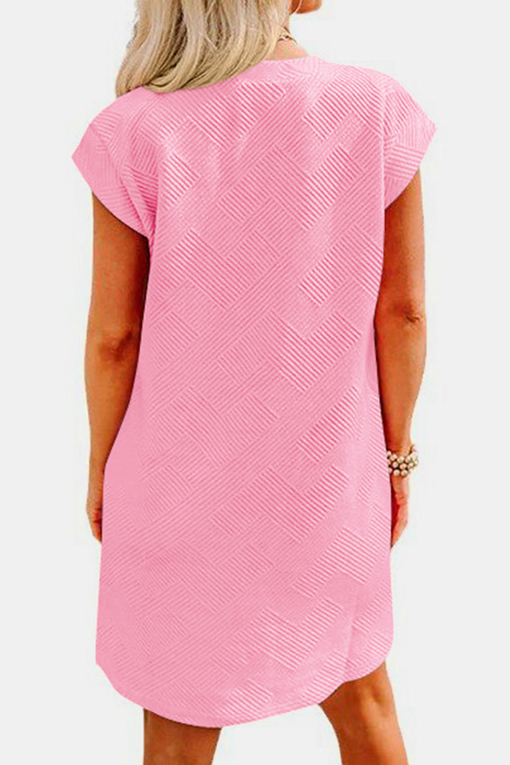 Textured Round Neck Cap Sleeve Dress Trendsi