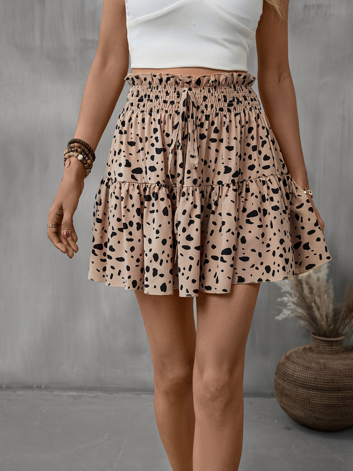 Frill Tied Printed Mini Skirt - Flyclothing LLC