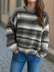 Gradient Round Neck Dropped Shoulder Sweater - Trendsi