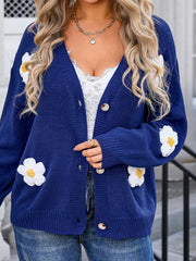 Crochet Flower Button Up Cardigan - Trendsi