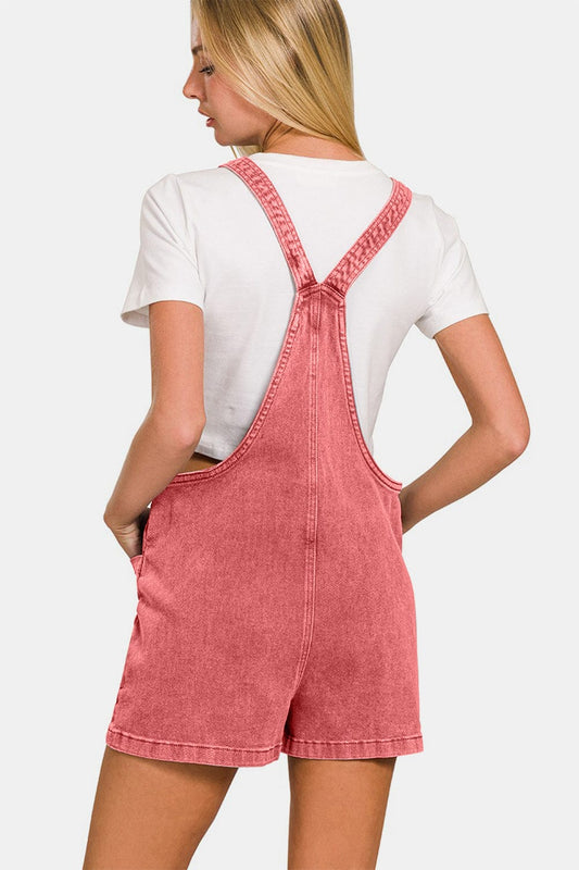 Zenana Washed Knot Strap Rompers - Flyclothing LLC