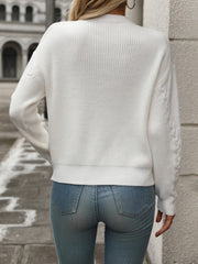 Cable-Knit Round Neck Long Sleeve Sweater - Trendsi