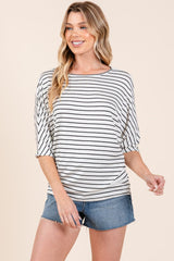 BOMBOM Striped Boat Neck Dolman Sleeve Top - Trendsi