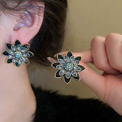 Alloy Rhinestone Flower Stud Earrings