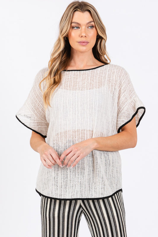 GeeGee Contrast Trim Short Sleeve Knit Cover Up Trendsi